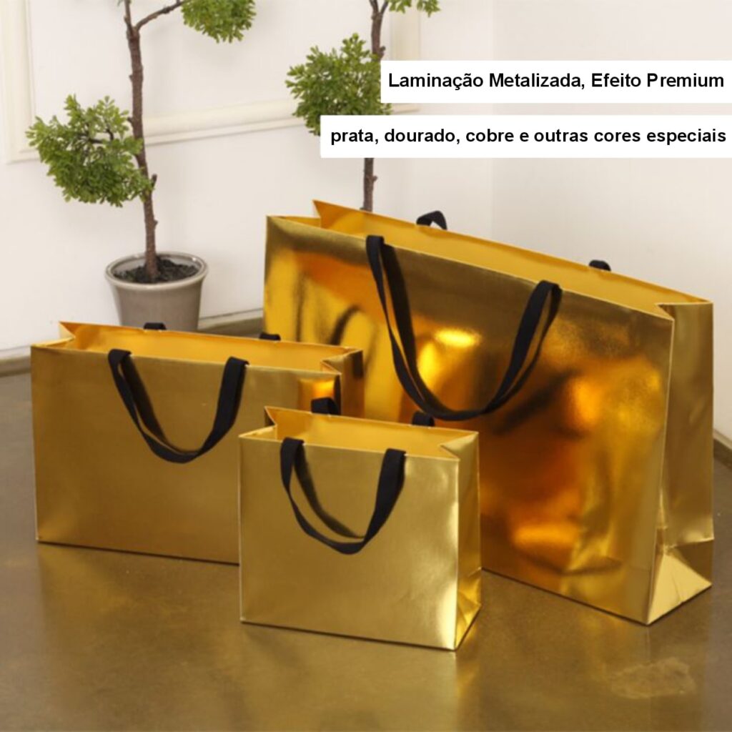 sacolas de papel com laminação metalizada