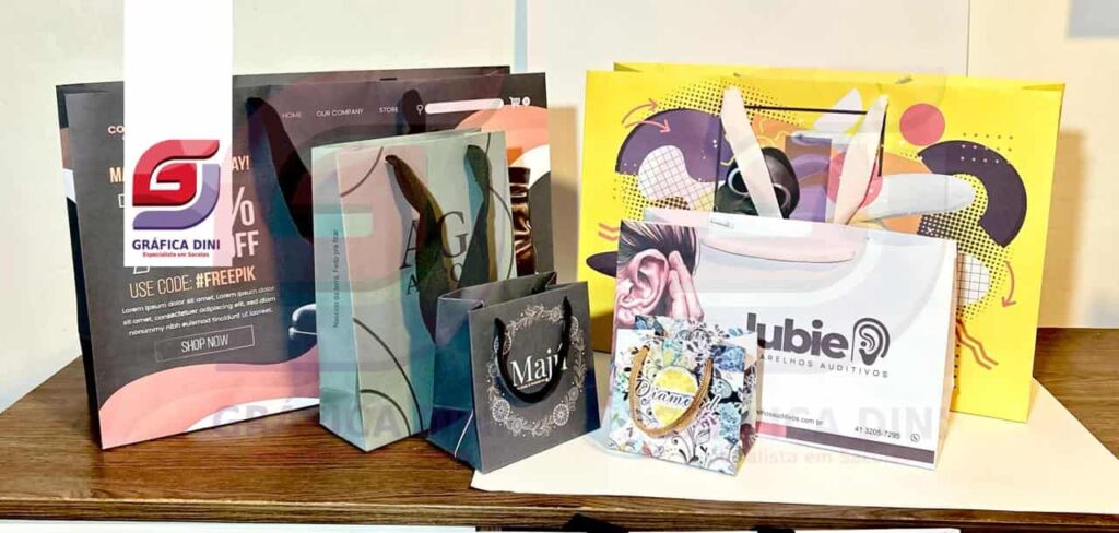 Sacolas personalizadas pequenas quantidades impressão digital colorida