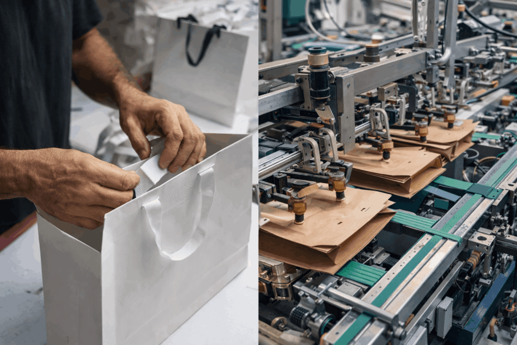 Sacolas papel personalizadas processo artesanal - Gráfica Dini